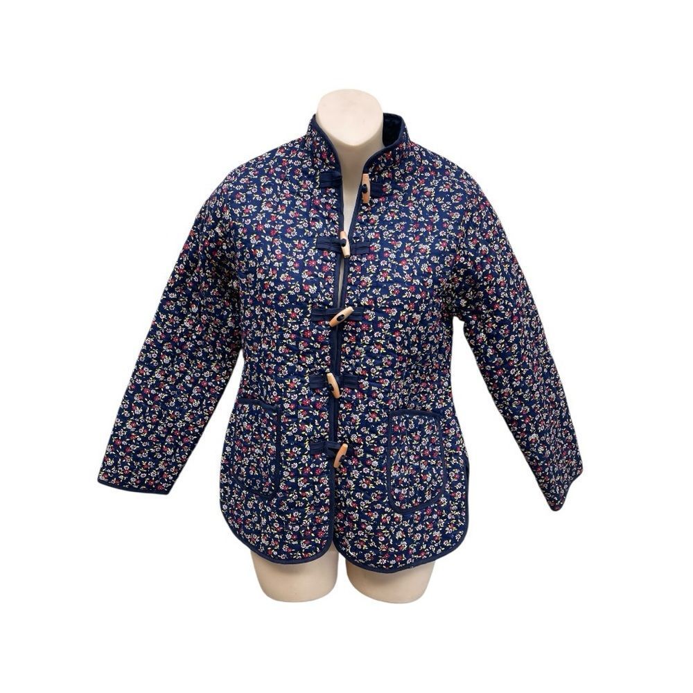 Navy Blue Quilted Floral Jacket Size M Cottagecore Coastal Grandma